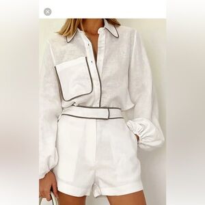 Commense White Linen with Black Trim Shorts & Top Set XL